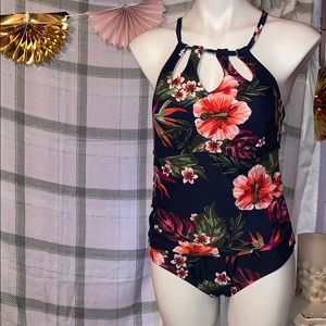 New navy blue Floral One piece swimsuit